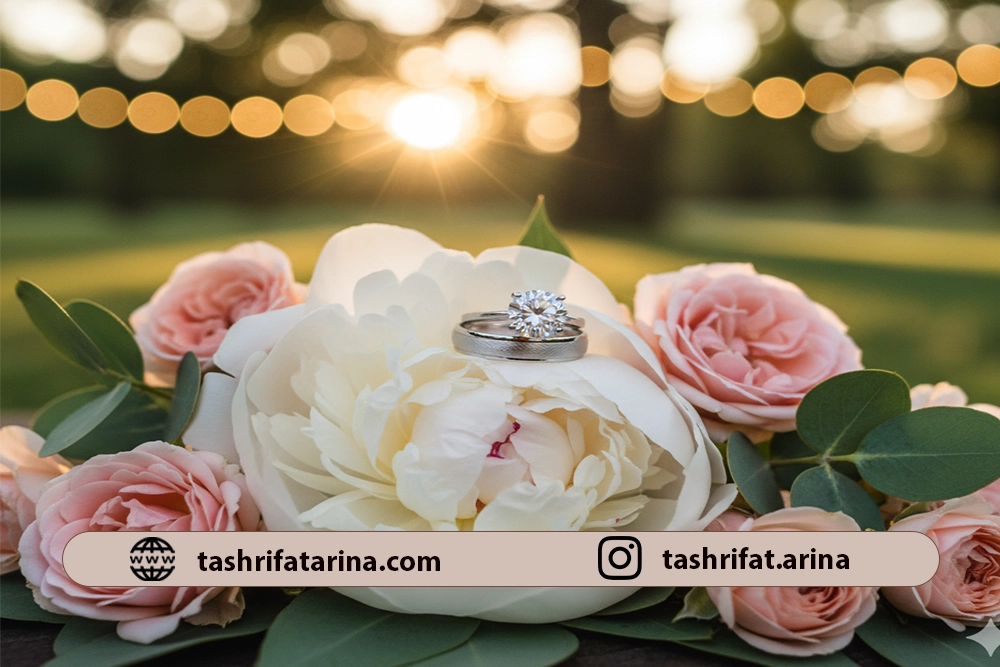 حلقه روی دسته گل عروس