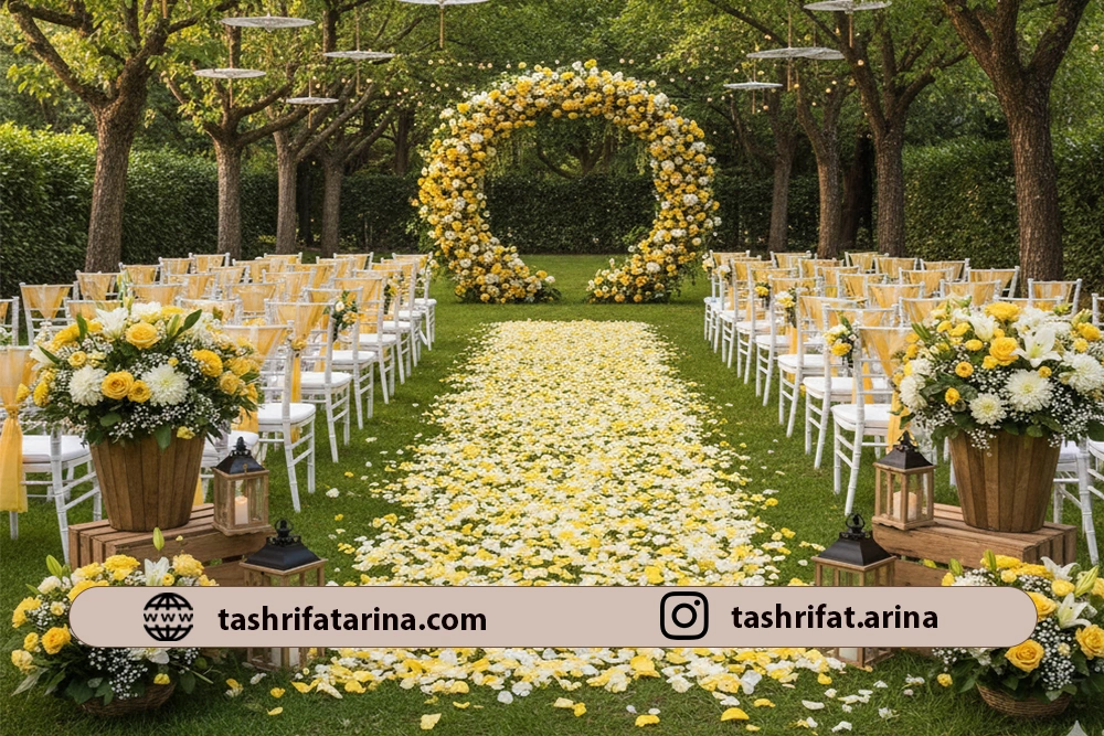 گل آرایی عقد با گل های زرد و سفید
