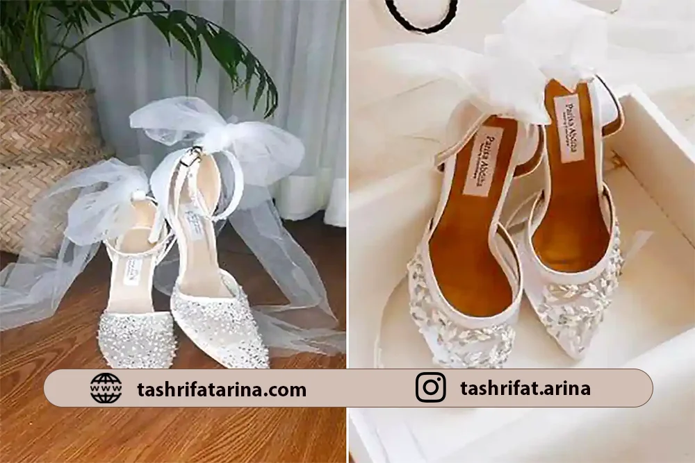 2 مدل کفش عروس تزیین شده با تور و مروارید