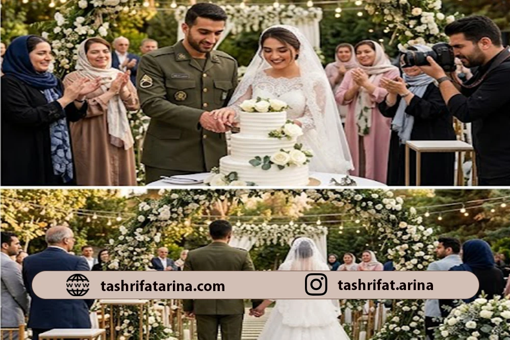 عکس از مراسم عروسی زوجی که داماد سرباز است
